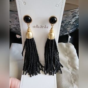 Stella & Dot Black and Gold Tassel Earrings